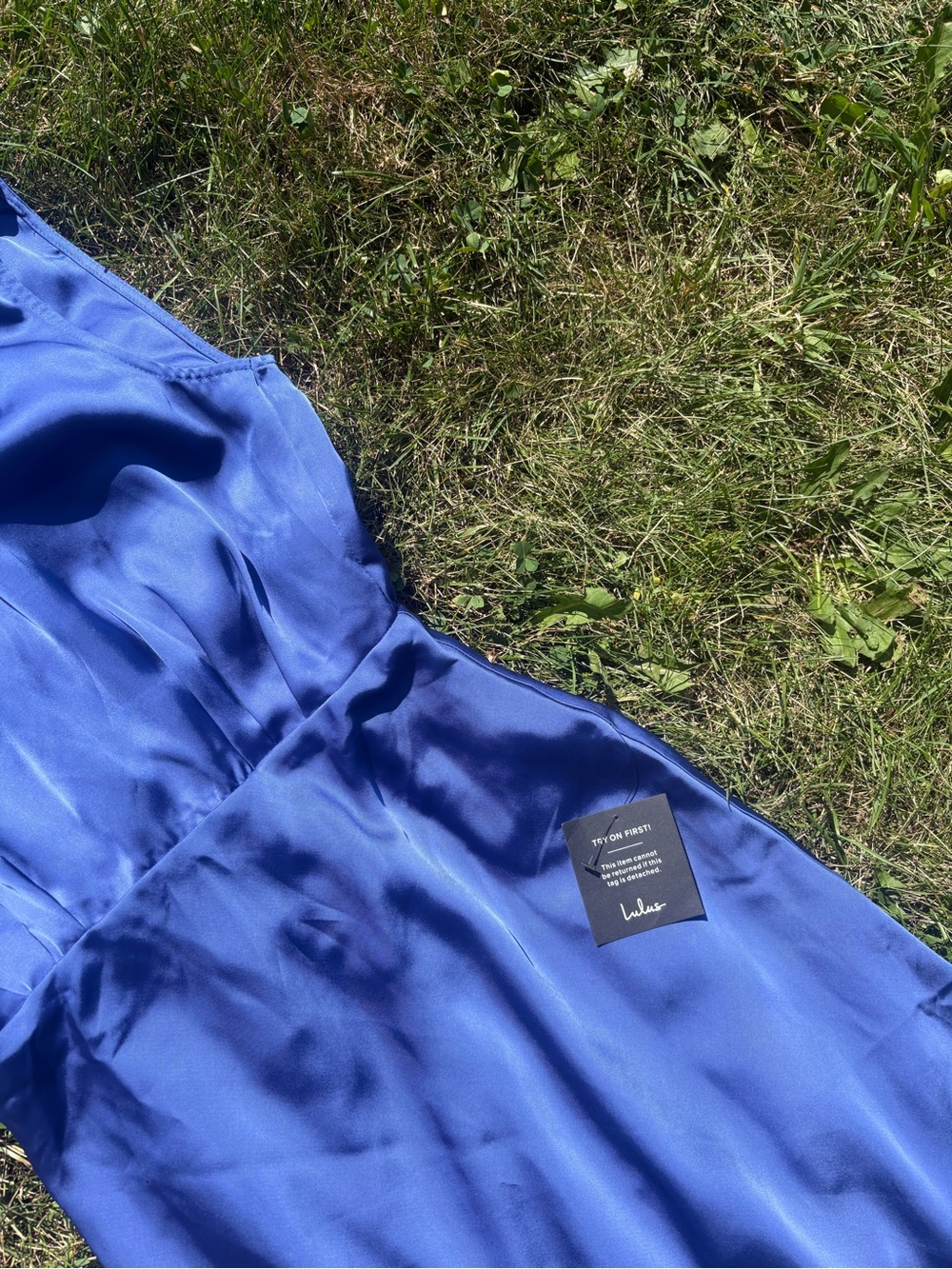 Lulus NEW WITH TAGS Classic Elegance Blue Satin Sleeveless Mock Neck Maxi Dress - Picture 8 of 8